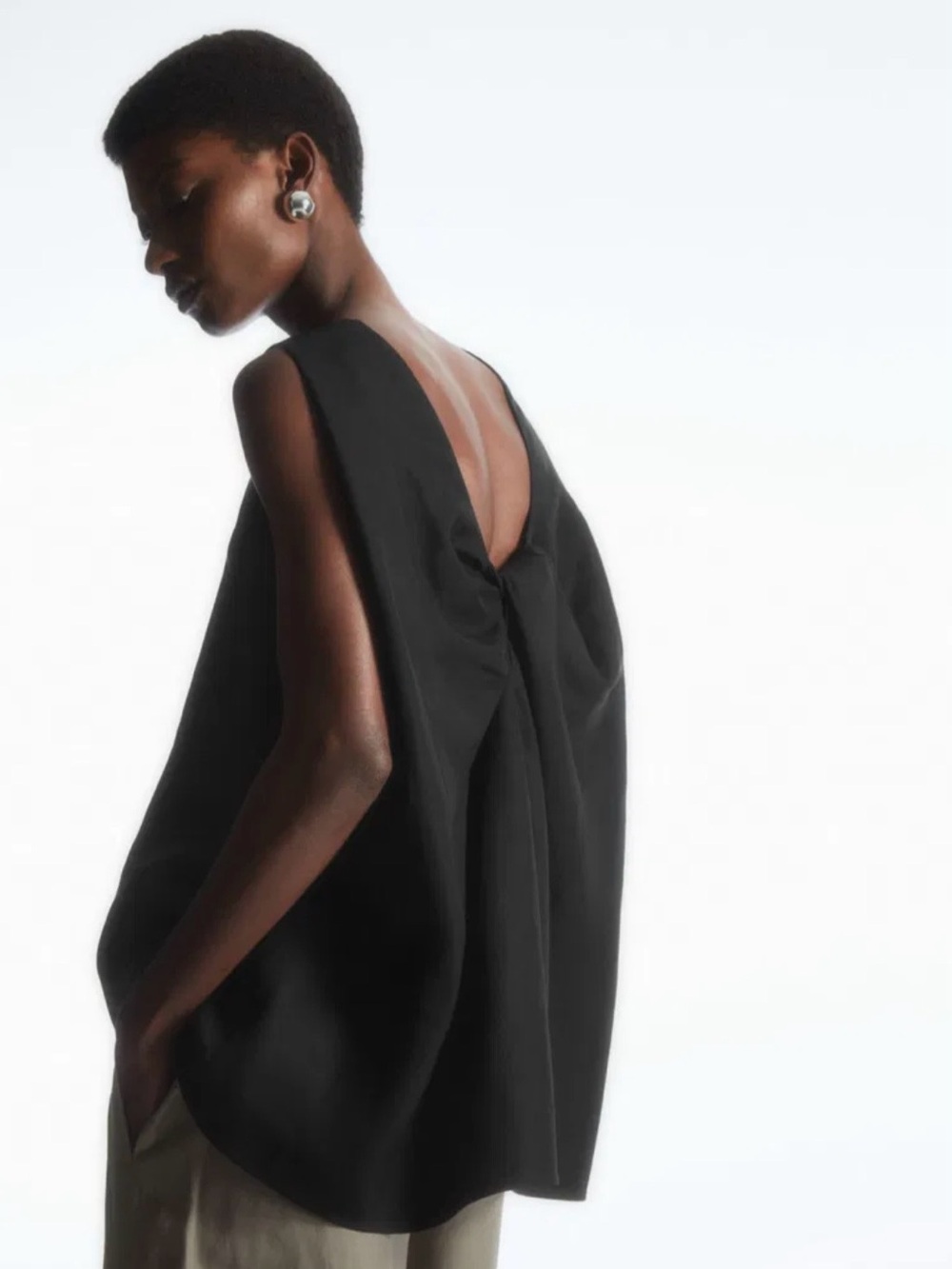 COS Black Linen-blend Twist-back Top
